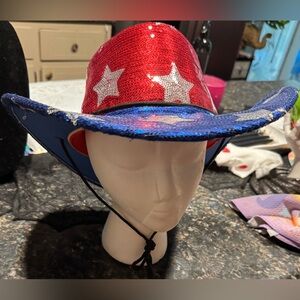 Sparkling Star Sequin Cowboy Hat - Red, Blue, White